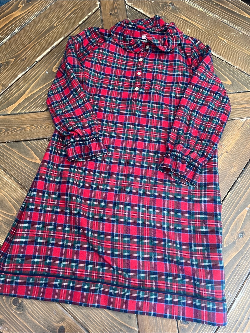 Vineyard Vines Red and Green Plaid Ruffle-Trim Nightgown